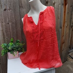 NWT Keysha Women's Sleeveless Silk Top Color Coral Size Large
